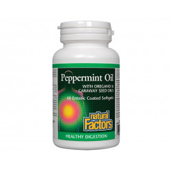 Peppermint oil with oregano and caraway, Natural Factors, 60 capsules