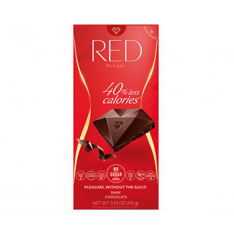 Dark chocolate, no added sugar and less calories, Red, 100 g