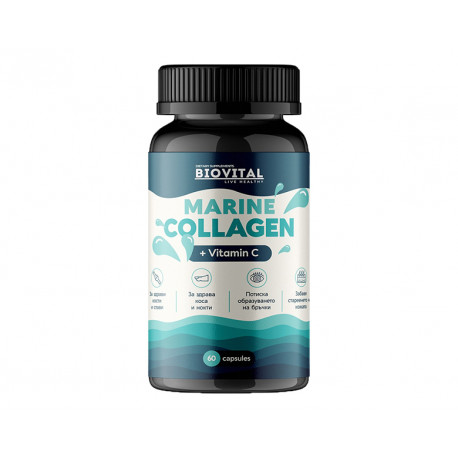 Marine collagen with vitamin C, Biovital, 60 capsules