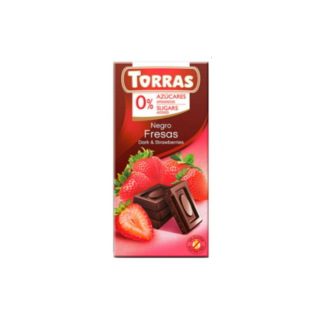 Dark chocolate with strawberry, no added sugar, Torras, 75 g