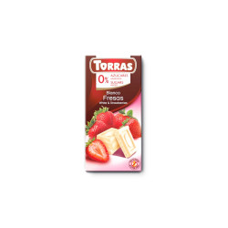 White chocolate with strawberry, no added sugar, Torras, 75 g