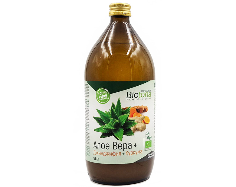 Organic Aloe Vera juice with ginger and turmeric, Biotona, 1 liter
