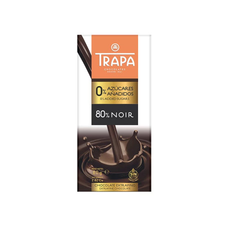 Dark Chocolate 80%, sugar free, Trapa, 80 g