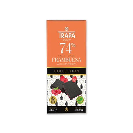 Dark Vegan Chocolate 74% with raspebrry, Trapa, 80 g